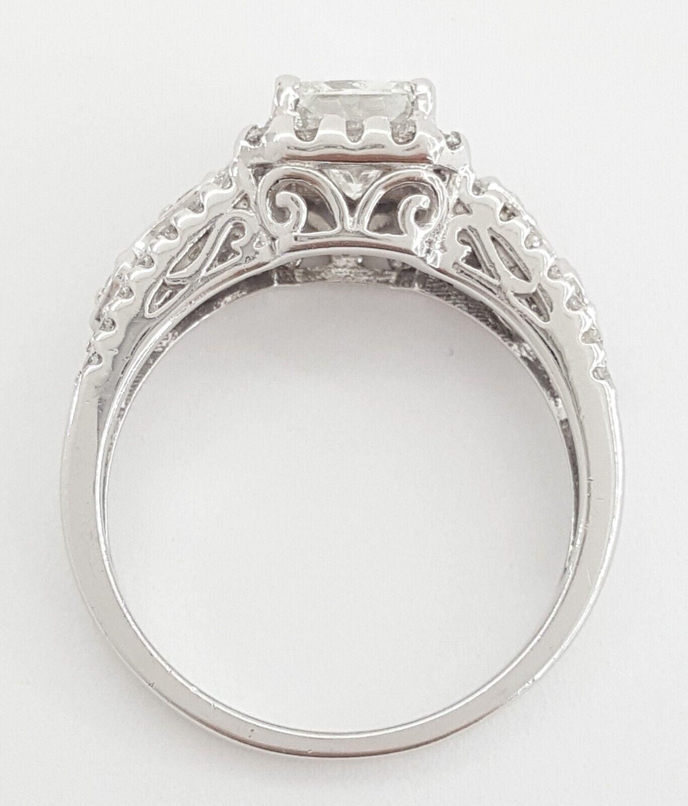 Princess Cut Halo Diamond Engagement Ring in 14K White Gold 1.58 ct Retail 5K
