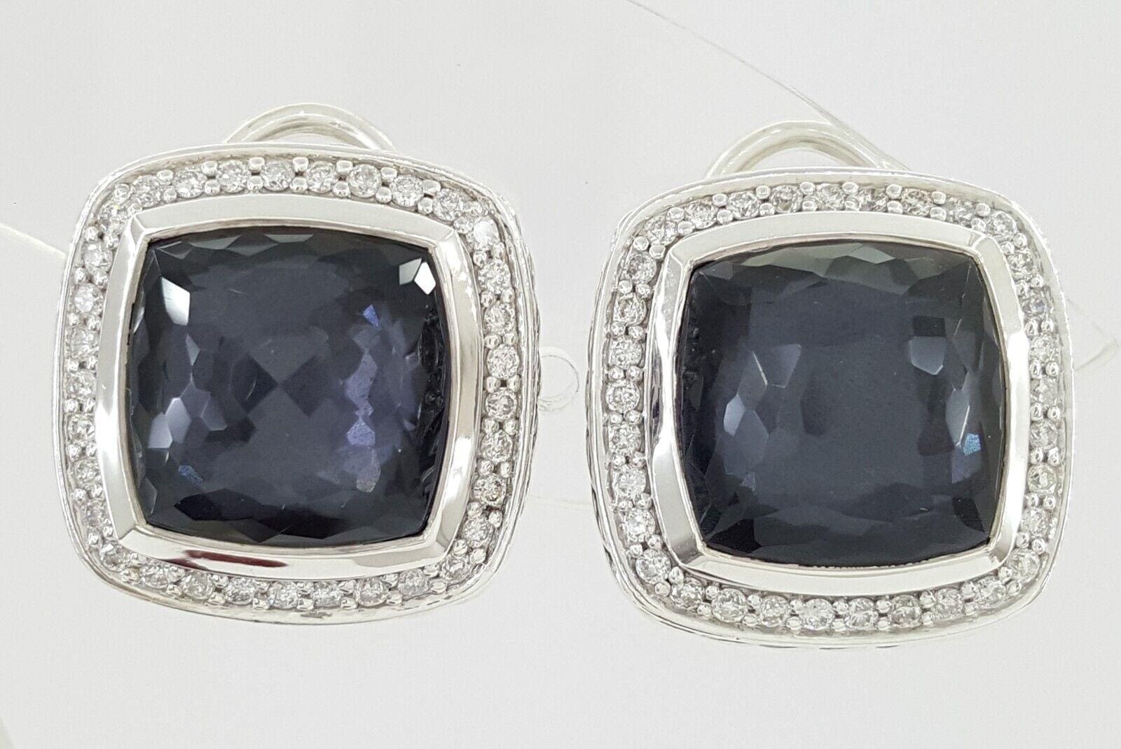 David Yurman Sterling Silver Albion 11mm Hematite & Diamond Clip-On Earrings