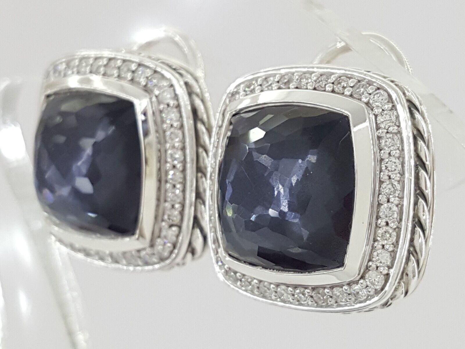 David Yurman Sterling Silver Albion 11mm Hematite & Diamond Clip-On Earrings