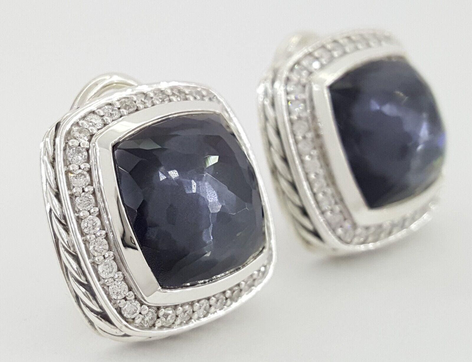 David Yurman Sterling Silver Albion 11mm Hematite & Diamond Clip-On Earrings