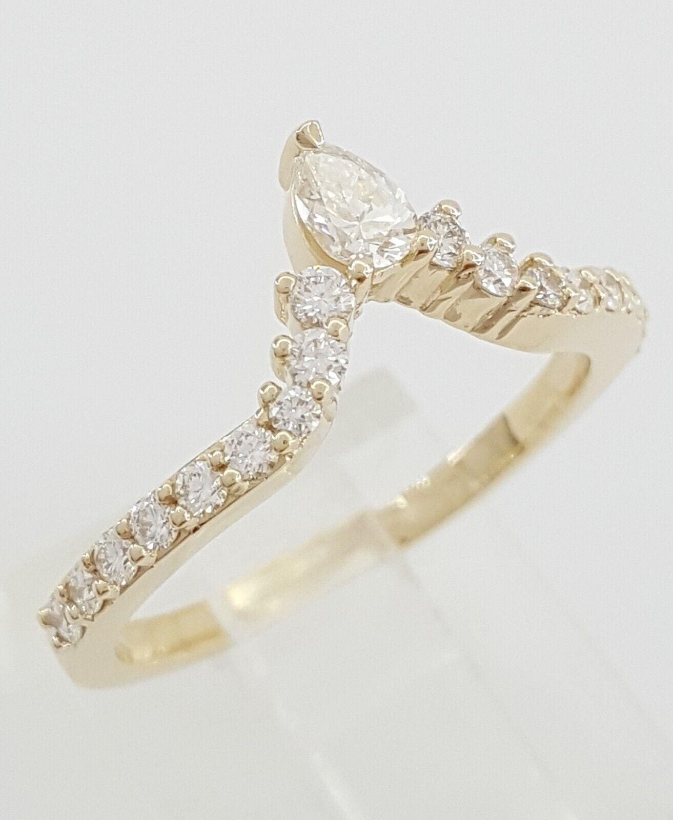 Pear & Round Diamonds "V" Anniversary Band / Ring 14K Yellow Gold 0.41 ct