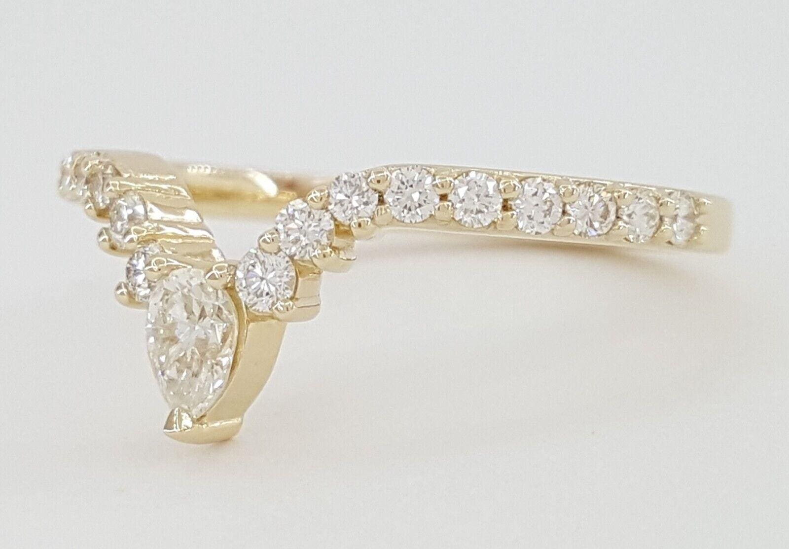 Pear & Round Diamonds "V" Anniversary Band / Ring 14K Yellow Gold 0.41 ct