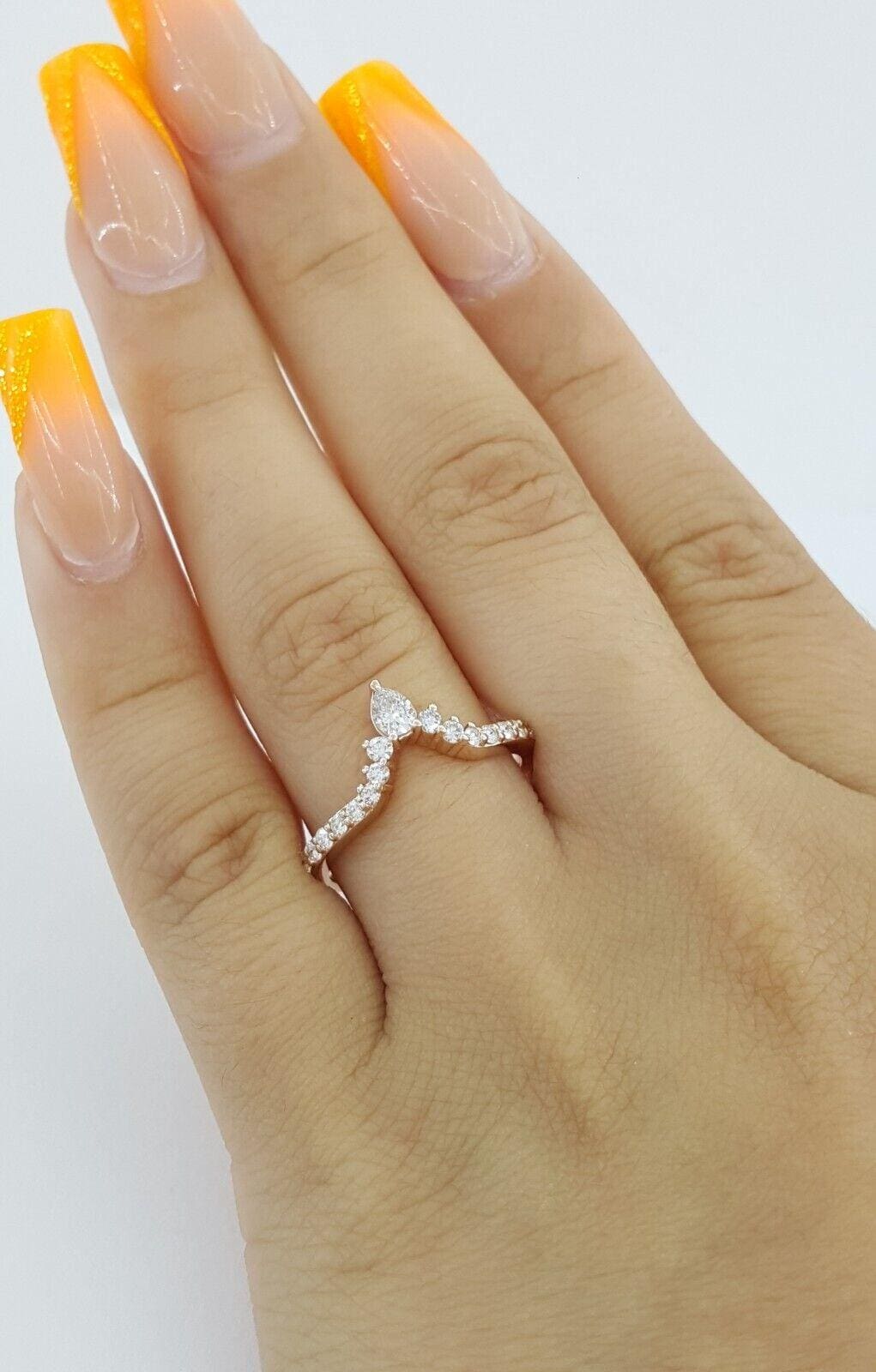 Pear & Round Diamonds "V" Anniversary Band / Ring 14k Rose Gold 0.4 ct