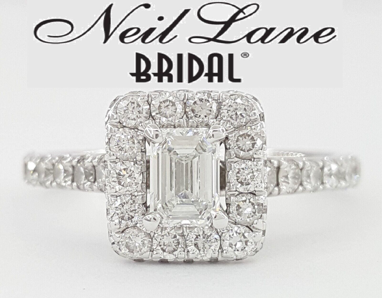Neil Lane Bridal Emerald Cut Diamond Halo Engagement Ring 1.4 ct 14k Rtl 6.5k