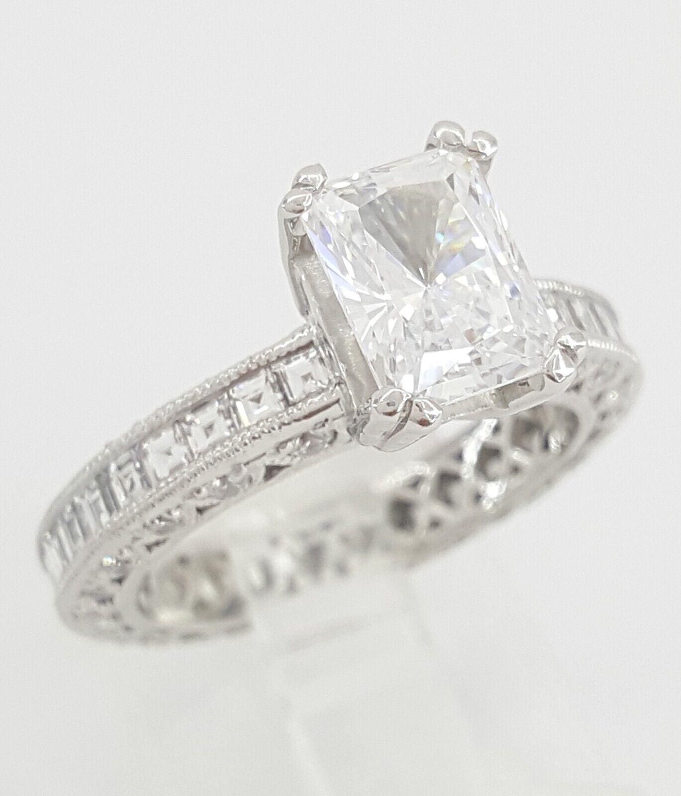 TACORI Emerald Radiant Cut Platinum Semi-Mount Diamond Engagement Ring 1.65 ct