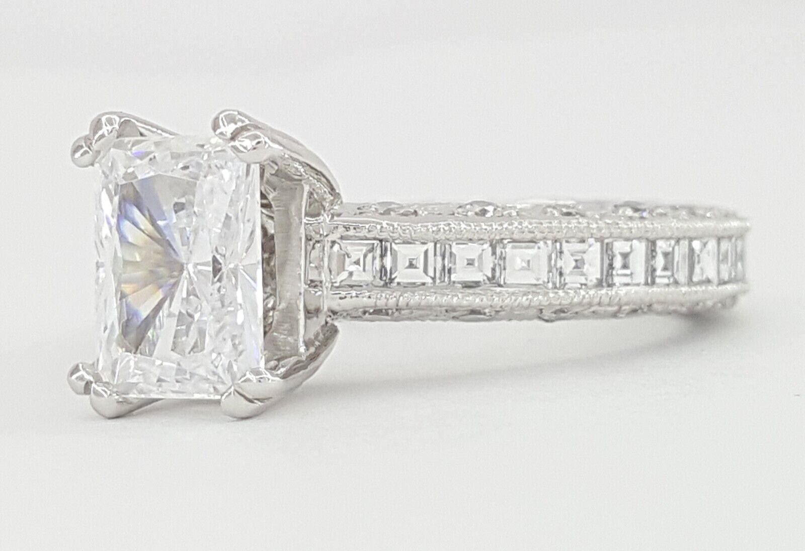 TACORI Emerald Radiant Cut Platinum Semi-Mount Diamond Engagement Ring 1.65 ct