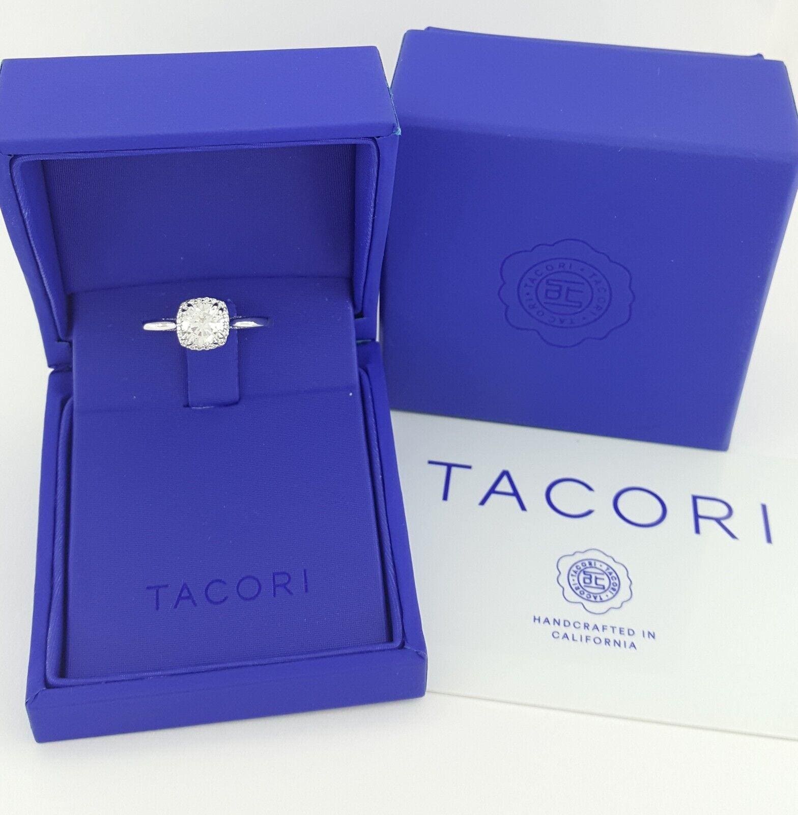 Tacori Dantela Halo Diamond Engagement Ring 0.92 ct 18k W Gold GIA Rtl 7K