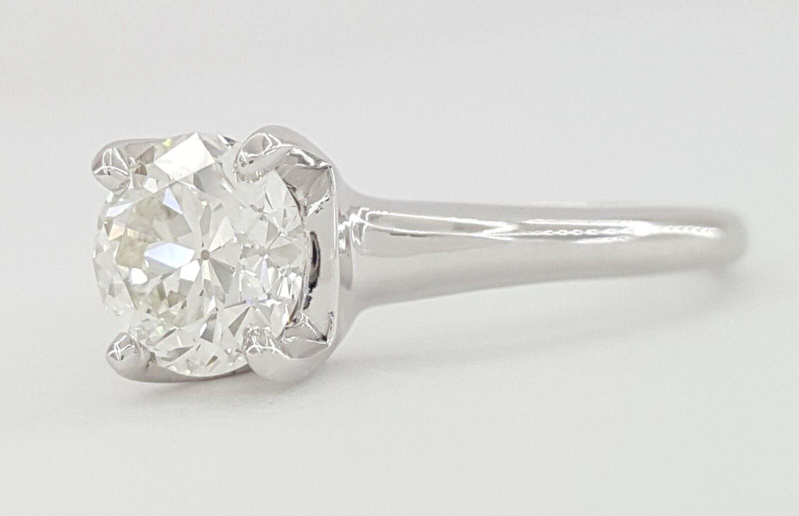 Vintage Old European Cut Diamond Solitaire Engagement Ring 14k W Gold 1.01 ct