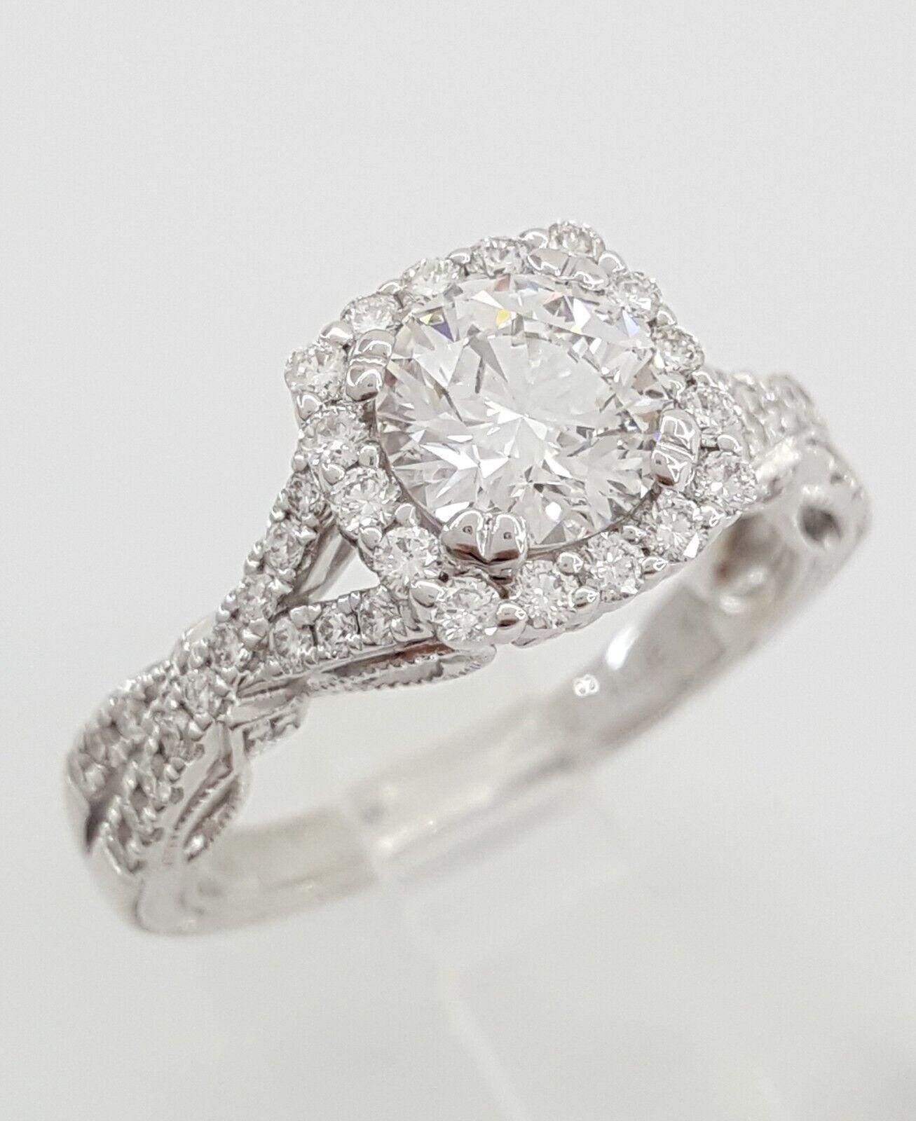 Natalie K Tolkowski Ideal Round Diamond Halo Crossover Engagement Ring 1.65 ct