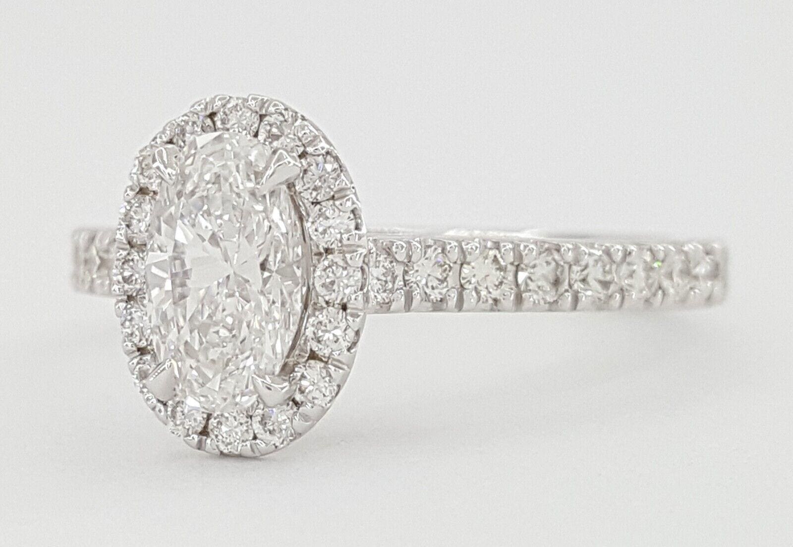 Oval Brilliant Cut 1.13 ct Diamond Halo Engagement Ring 14k White Gold GIA 8.5k