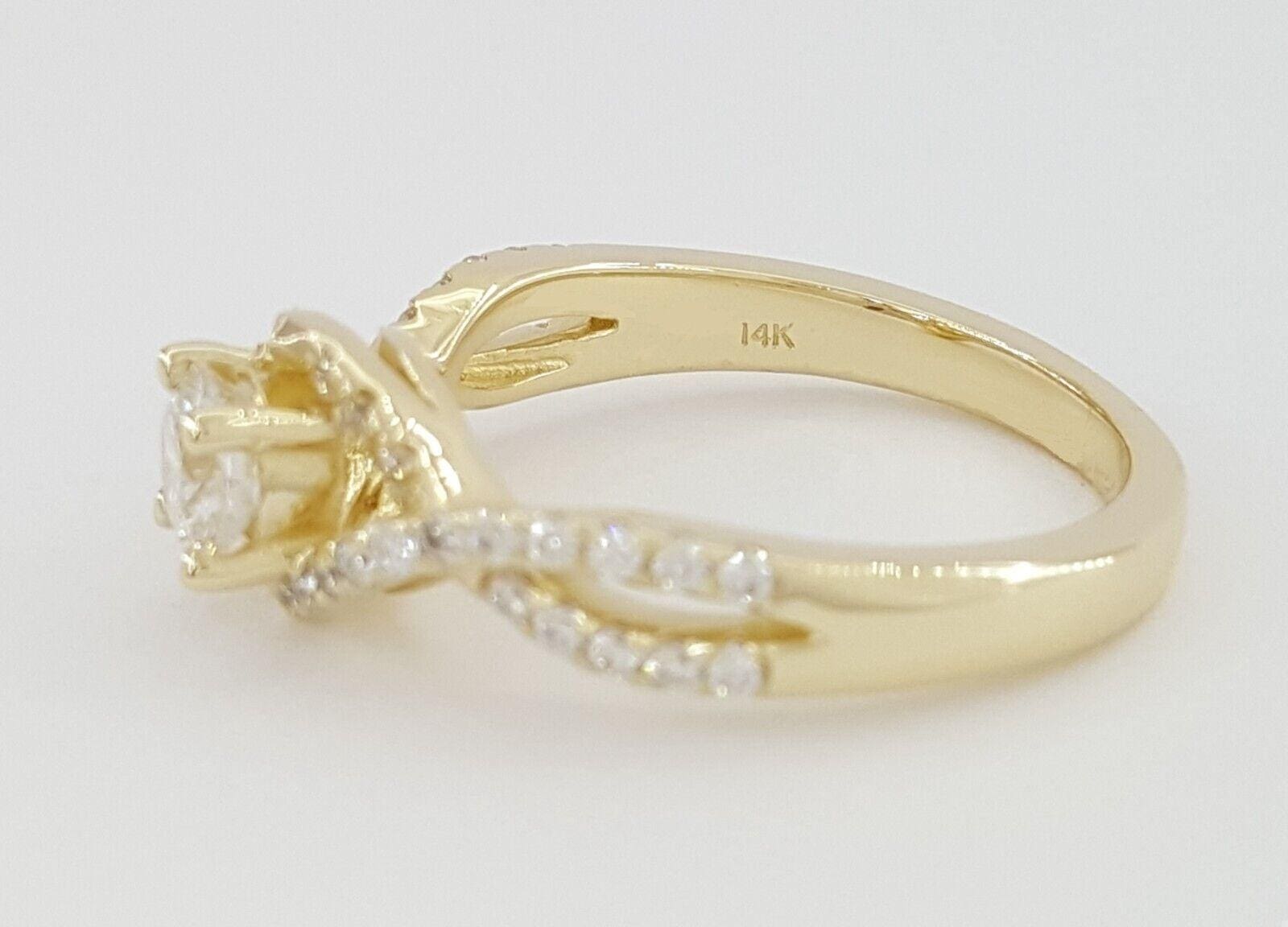 Round Cut Diamond Halo Crossover 14k Yellow Gold Engagement Ring 0.83 ct