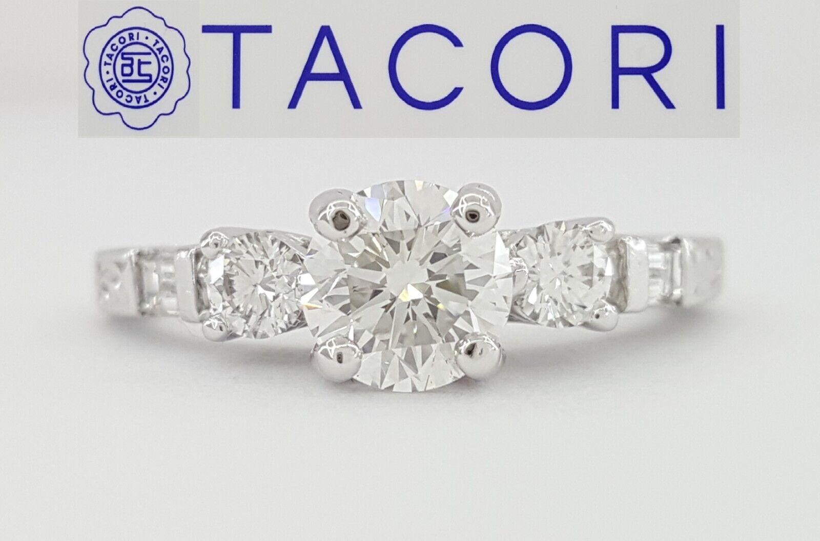 TACORI HT2200 1.01 ct Round Diamond Hand Engraved Platinum Engagement Ring 8.3K