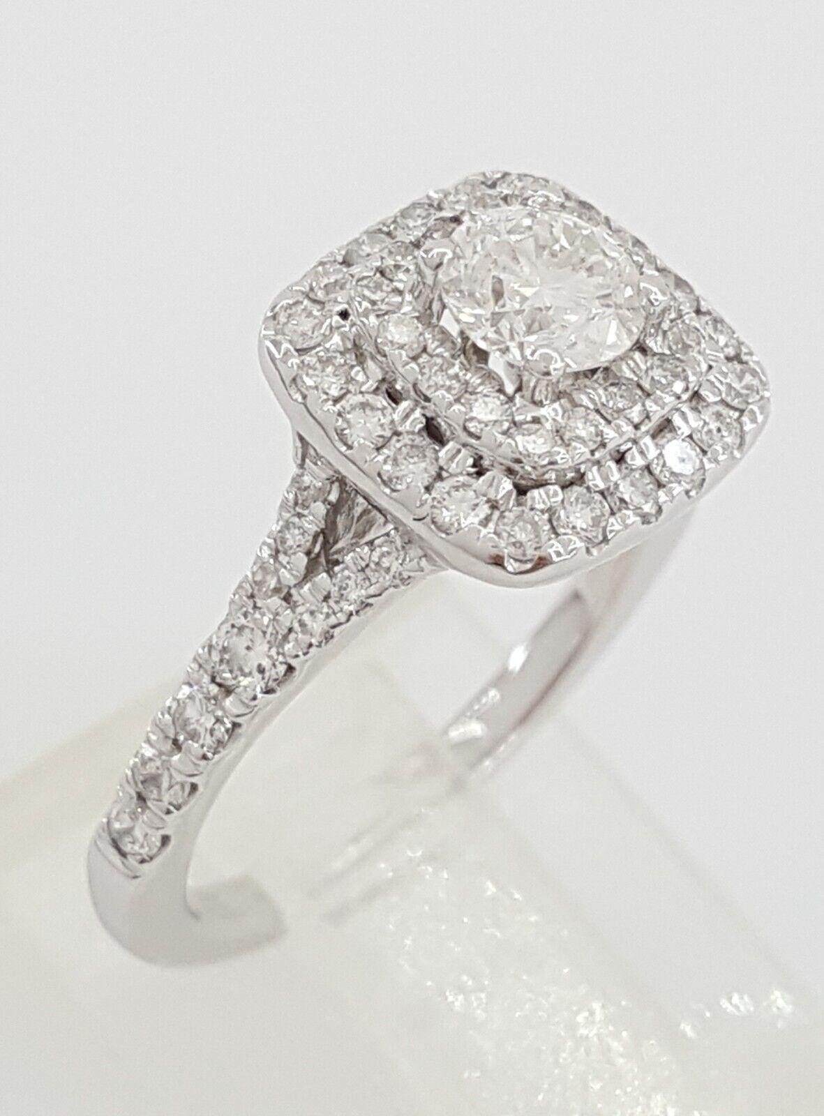 Round Diamond Double Halo Split Shank Engagement Ring 14k White Gold 0.82 ct