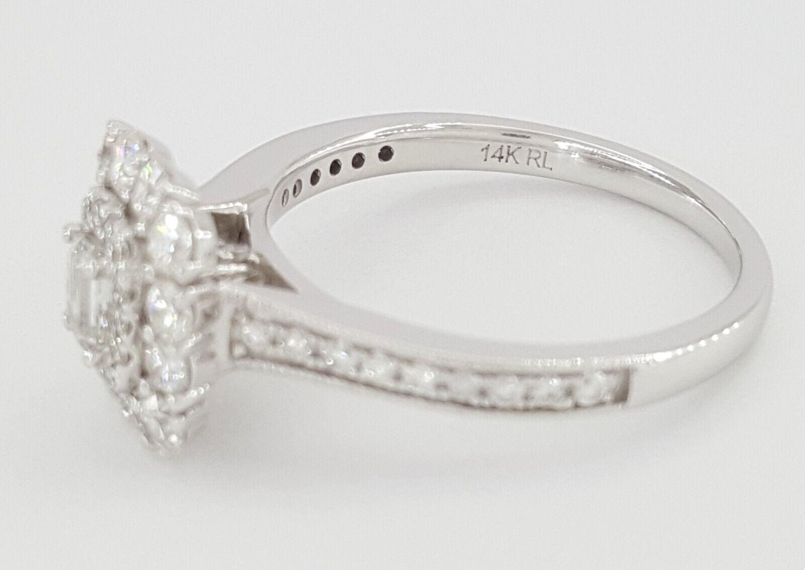 Emerald Diamond Double Halo 14k White Gold Engagement Ring 1 ct Retail