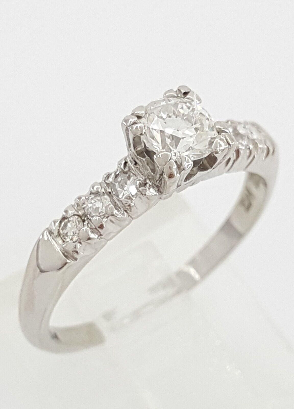 Antique Art Deco Old European Cut Diamond Engagement Ring Palladium 0.5 ct