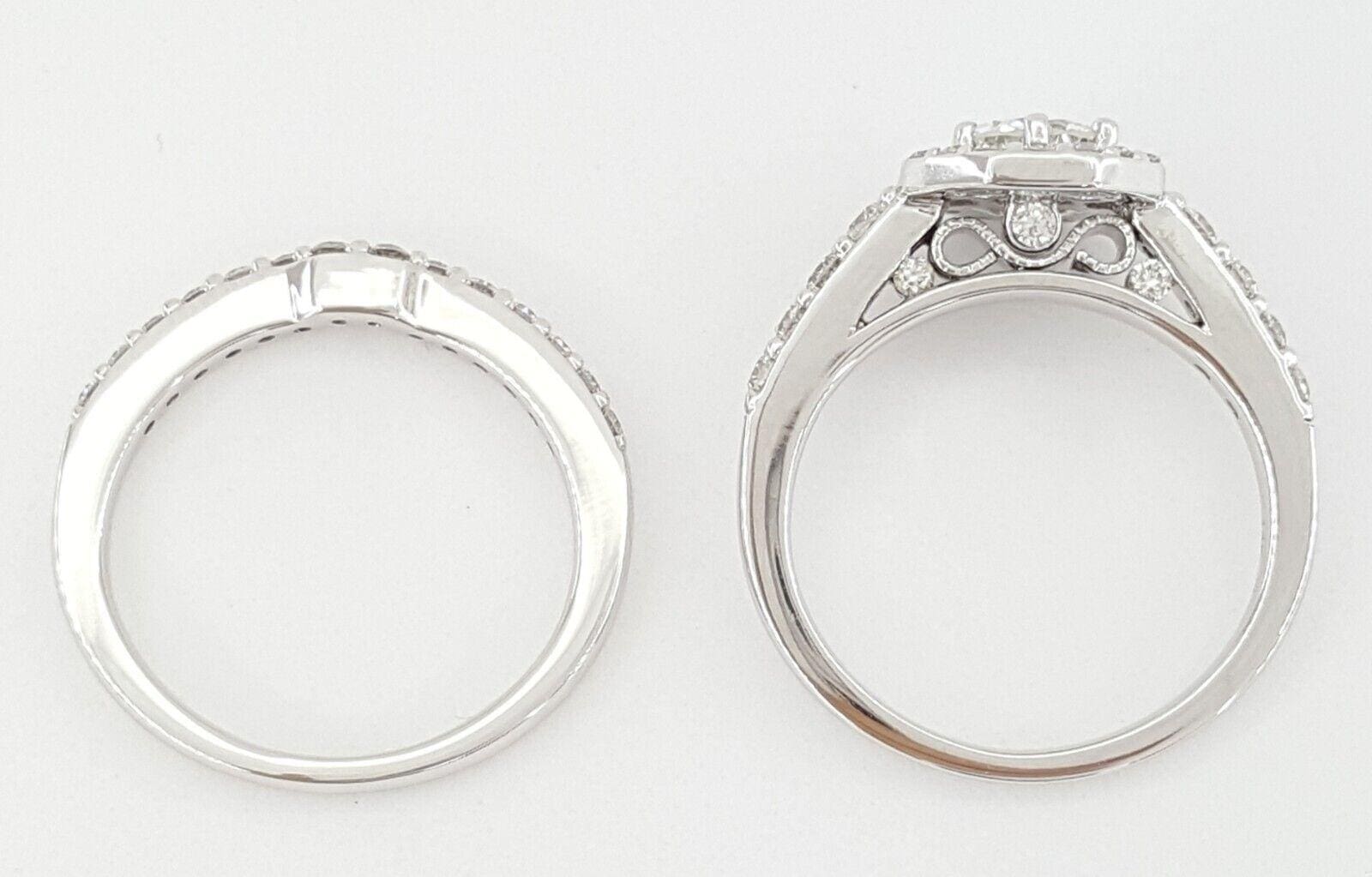 Oriana Round Diamond Halo Engagement Ring & Band Set 14K White Gold 1.32 ct GIA