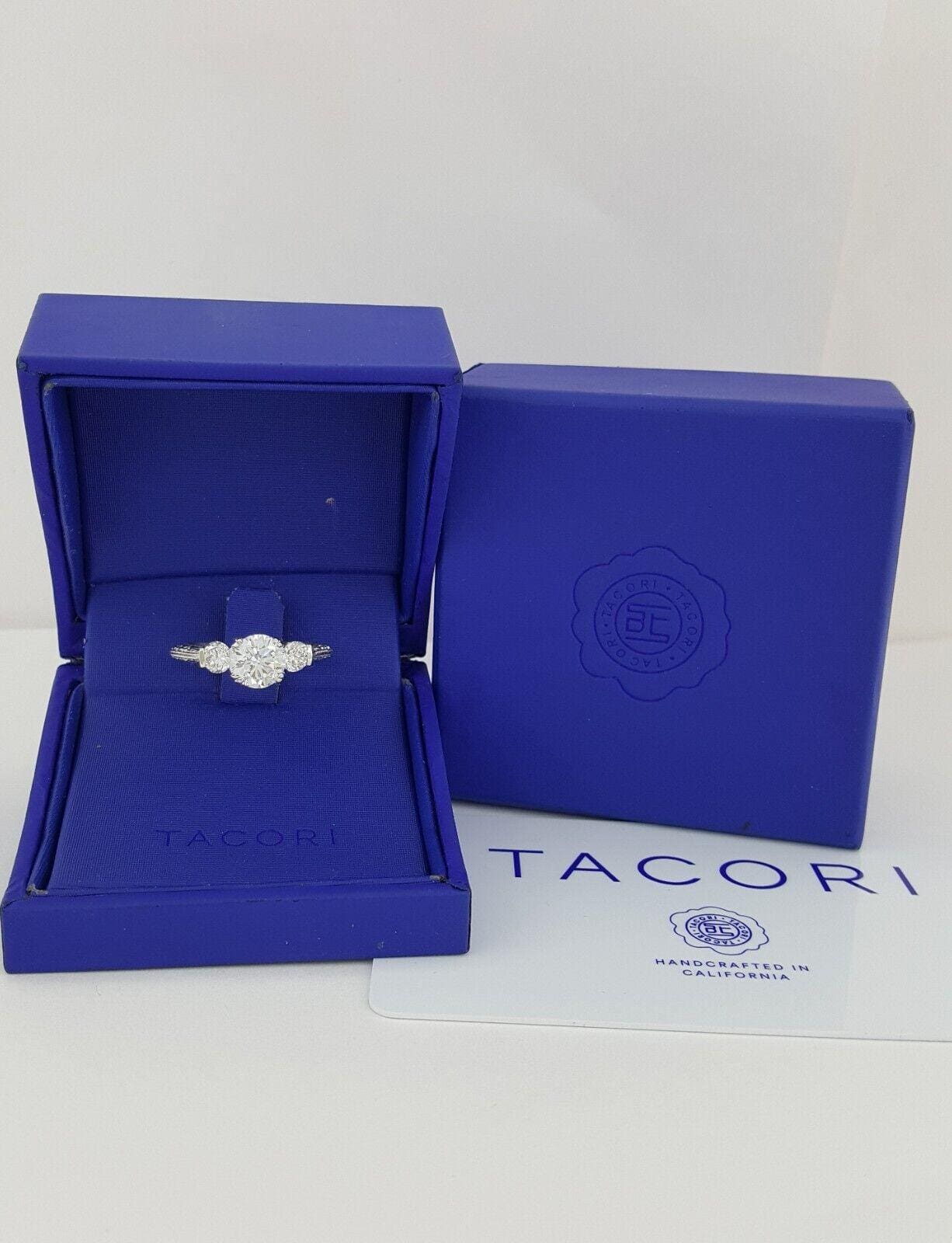 Tacori Platinum 3-Stone 0.85 ct Round Semi-Mount Engagement Ring Rtl 7,960