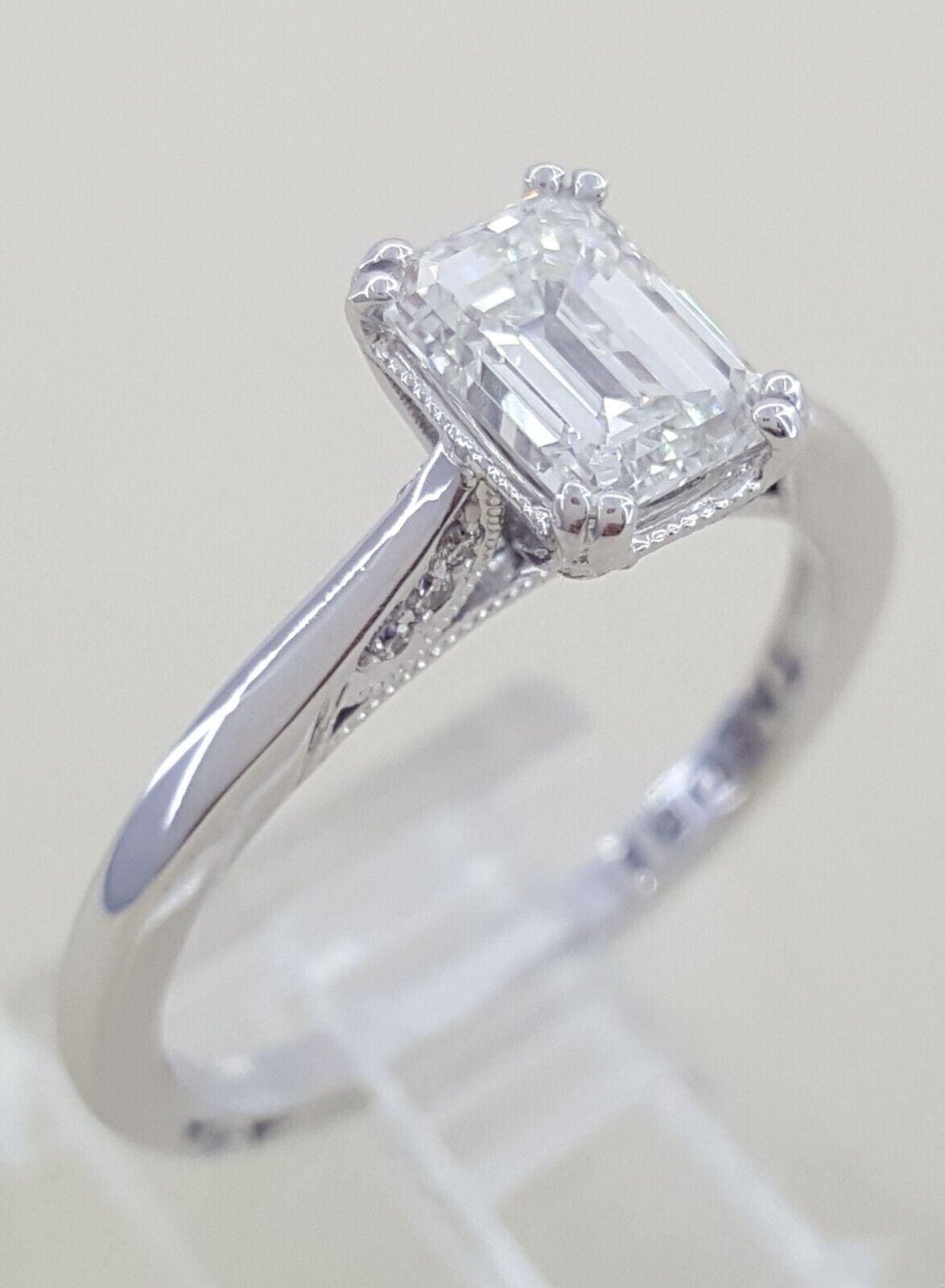 Simply TACORI 1.09 ct 18K White Gold Emerald Diamond Engagement Ring GIA 11,250