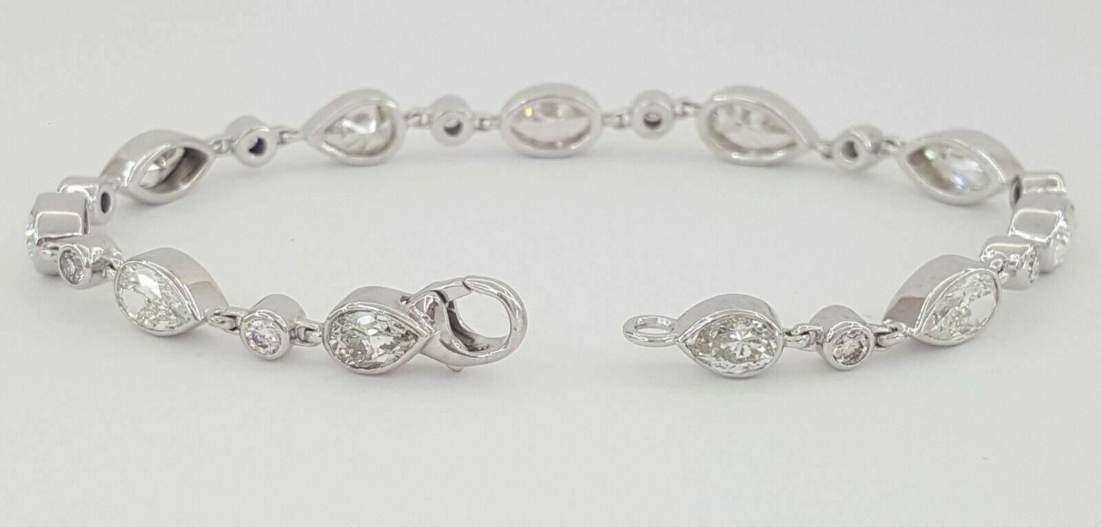 Gold Pear, Oval, Marquise & Round Diamonds Line Tennis Bracelet 7" 8.5 ct 18K