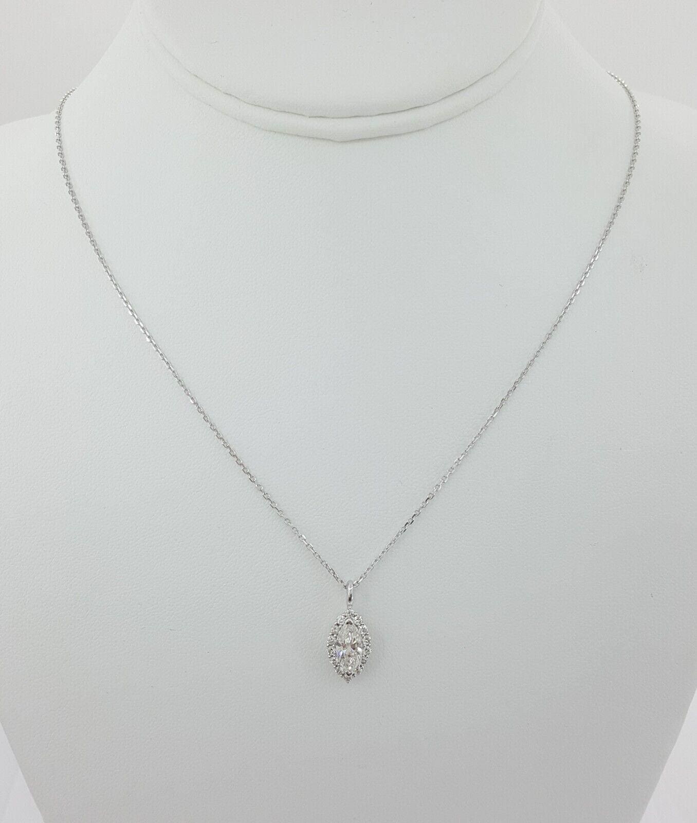 1.29 ct 14K White Gold Marquise Cut Diamond Halo Necklace 18" Retail 7,500