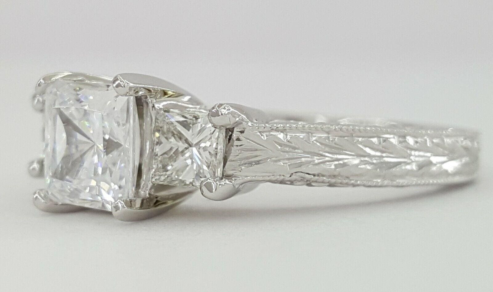 TACORI Platinum 3-Stone Semi-Mount Engraved Engagement Ring 0.60 ct Rtl 8,220