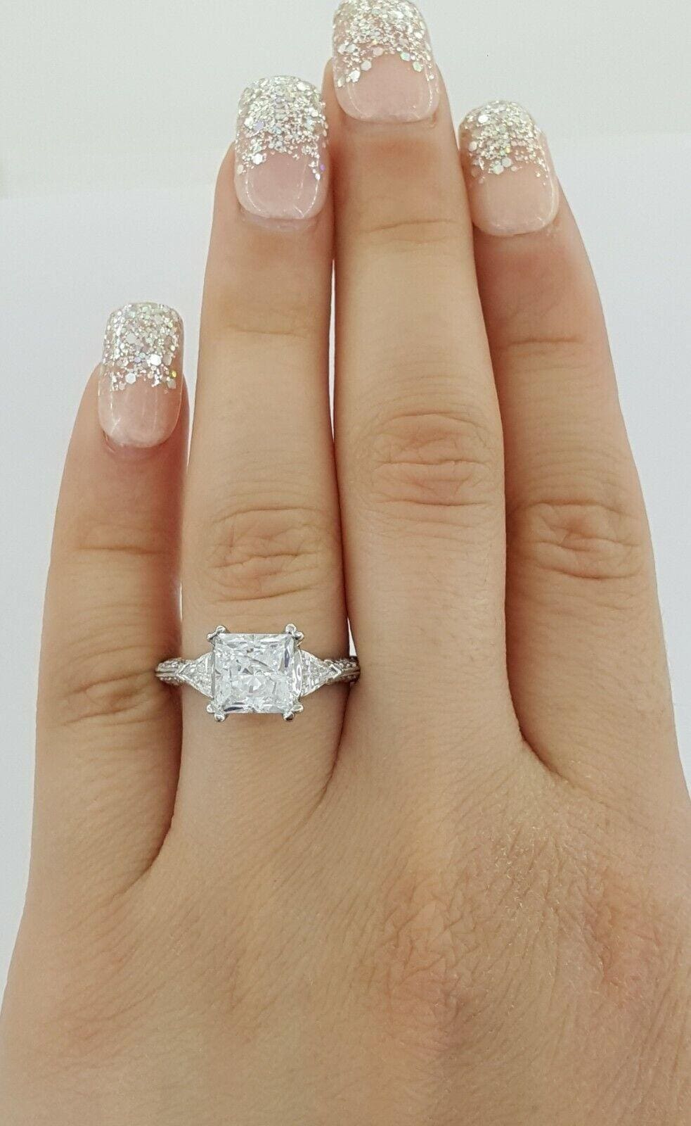 Tacori Princess Cut Diamond Platinum Semi-Mount Engagement Ring 0.90 ct