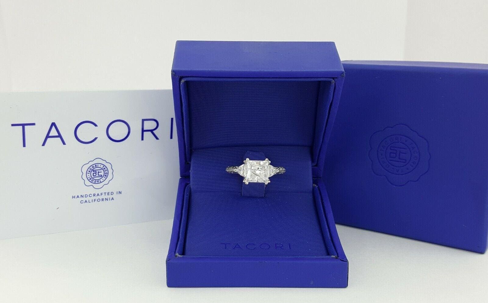 Tacori Princess Cut Diamond Platinum Semi-Mount Engagement Ring 0.90 ct