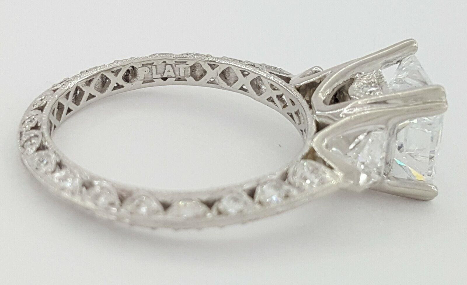 Tacori Princess Cut Diamond Platinum Semi-Mount Engagement Ring 0.90 ct