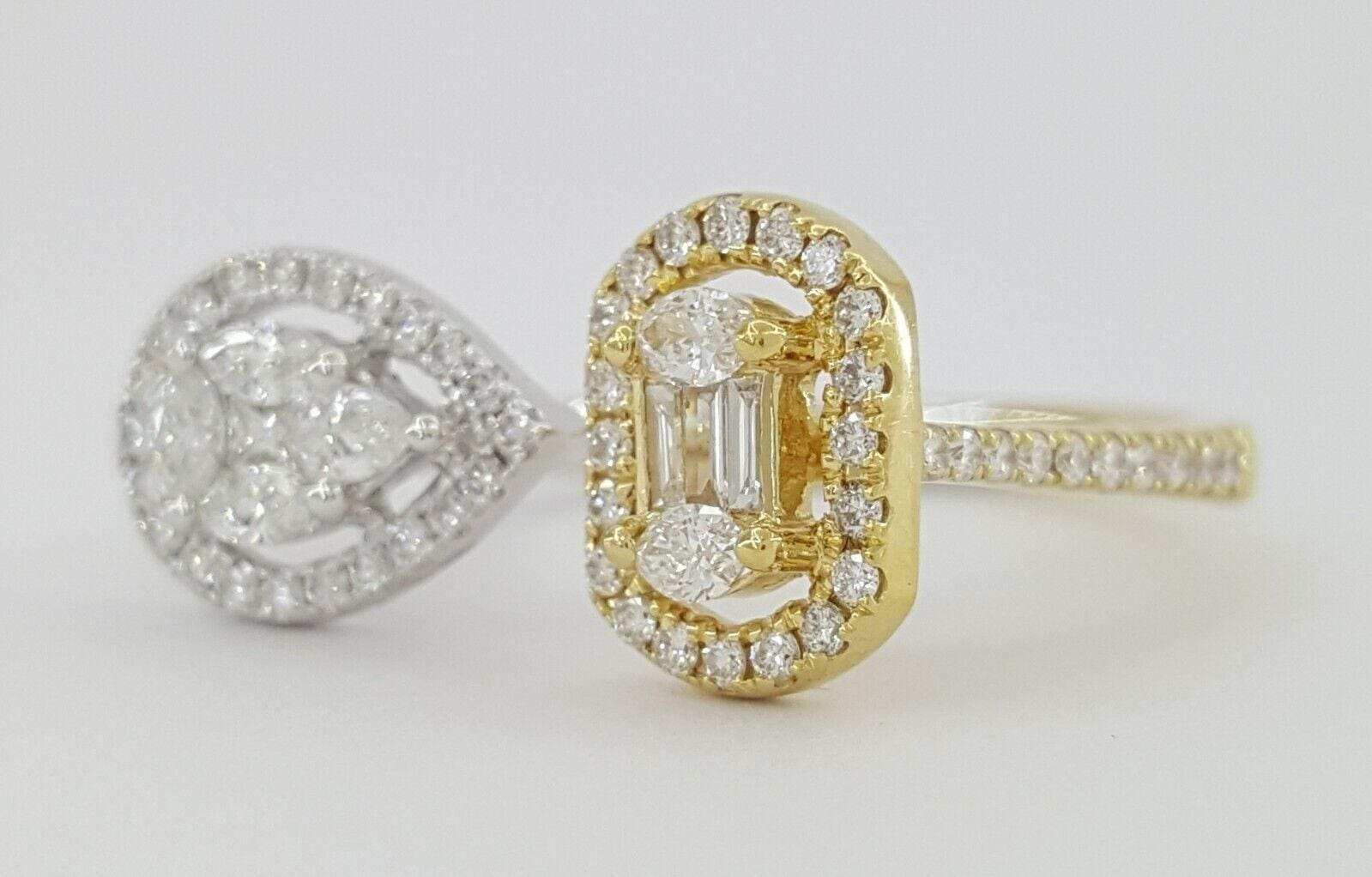 0.7 ct 18K 2-Tone Gold Pear & Oval Shaped Cluster Halo Bypass Diamond Ring