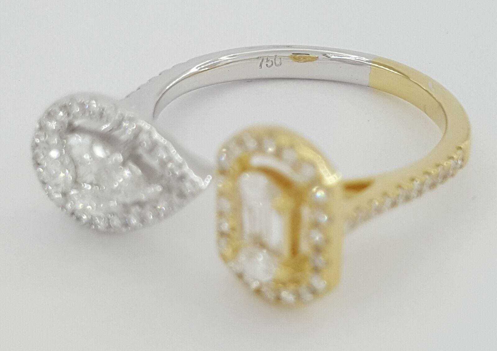 0.7 ct 18K 2-Tone Gold Pear & Oval Shaped Cluster Halo Bypass Diamond Ring