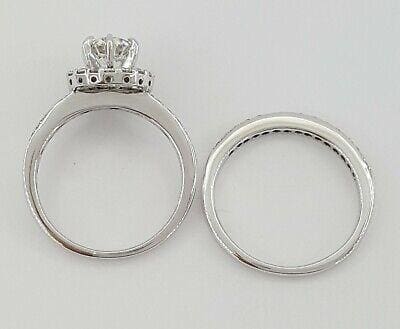 1.31 ct 14K White Gold Round Brilliant Diamond Halo Engagement Wedding Ring Set