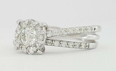 EFFY Round Diamond Cluster Halo Crossover Engagement Ring 0.8 ct 14k White Gold