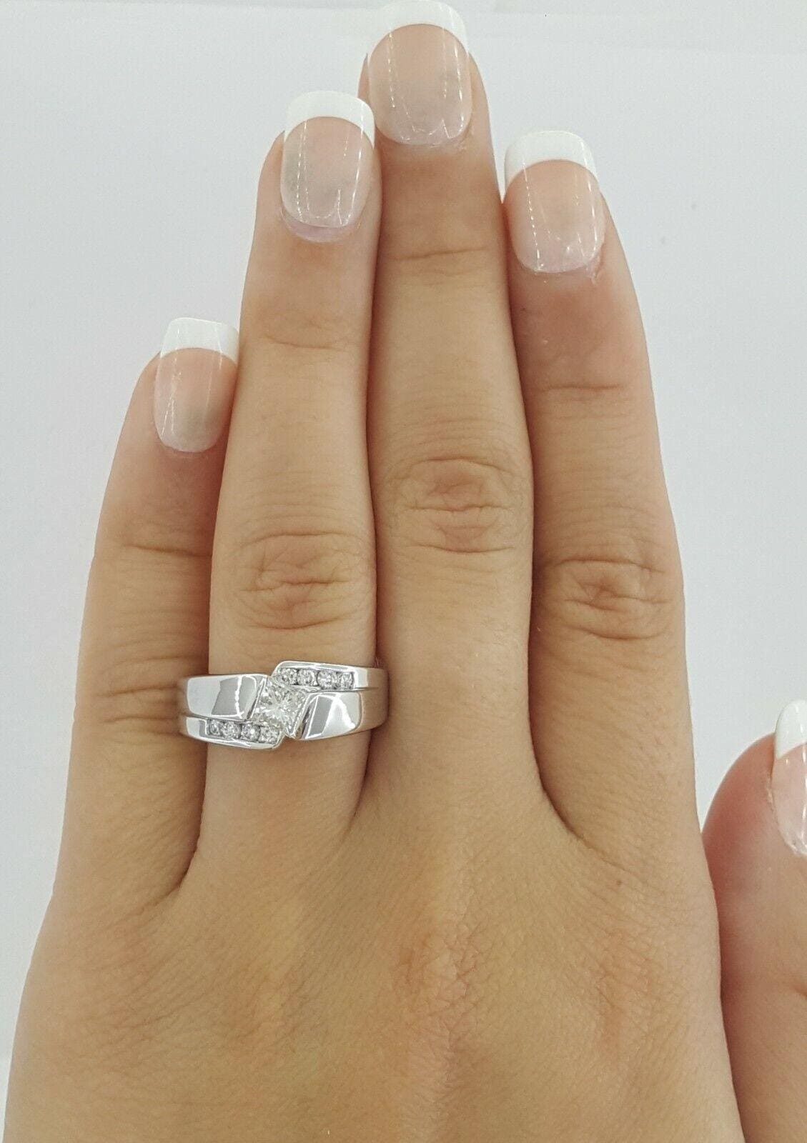 14K White Gold 0.76ct Princess Brilliant Cut Diamond Channel Set Engagement Ring