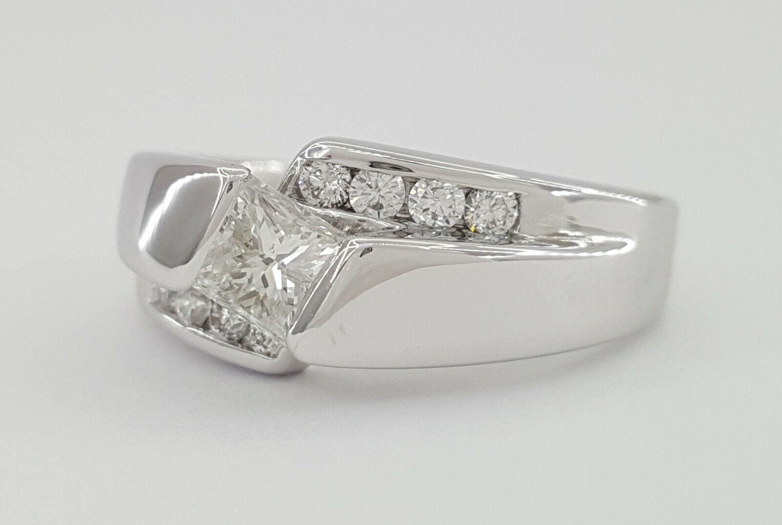 14K White Gold 0.76ct Princess Brilliant Cut Diamond Channel Set Engagement Ring