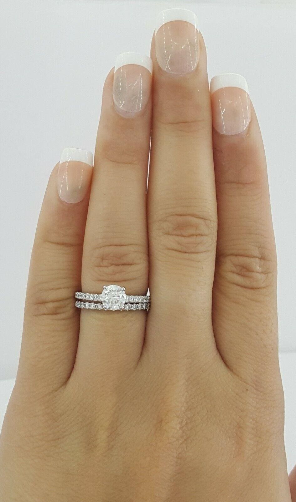 1.11 ct 14K White Gold Round Cut Diamond Engagement Ring Set GIA Rtl 6k D Color