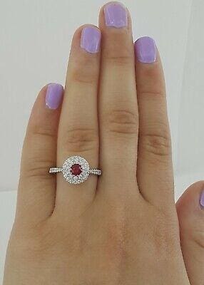 Oval Cut Ruby & Round Diamond Double Halo Engagement Ring 1 ct 18k White Gold