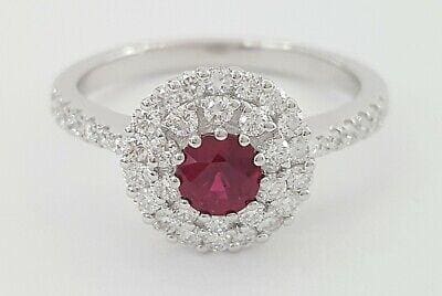 Oval Cut Ruby & Round Diamond Double Halo Engagement Ring 1 ct 18k White Gold