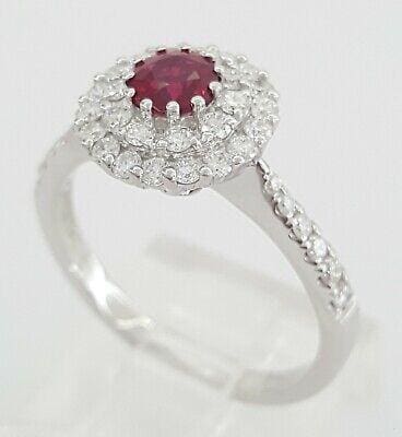 Oval Cut Ruby & Round Diamond Double Halo Engagement Ring 1 ct 18k White Gold