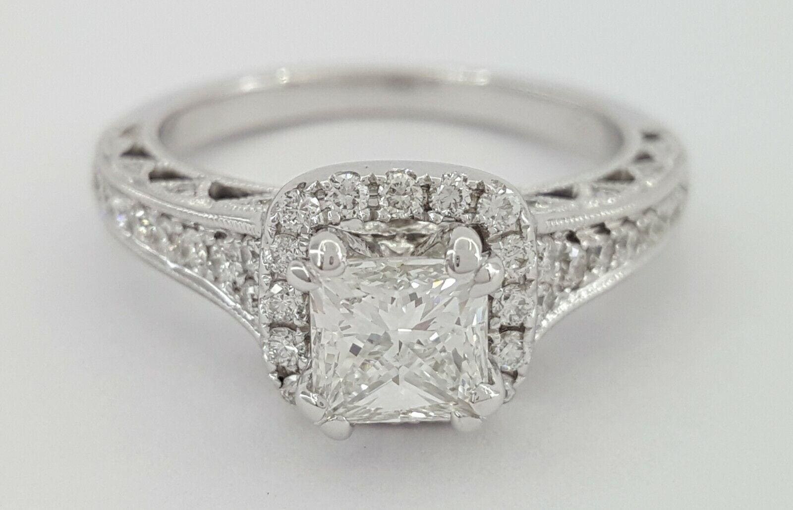 Scott Kay Princess Cut Diamond Halo Engagement Ring 1.60 ct 14K White Gold GIA
