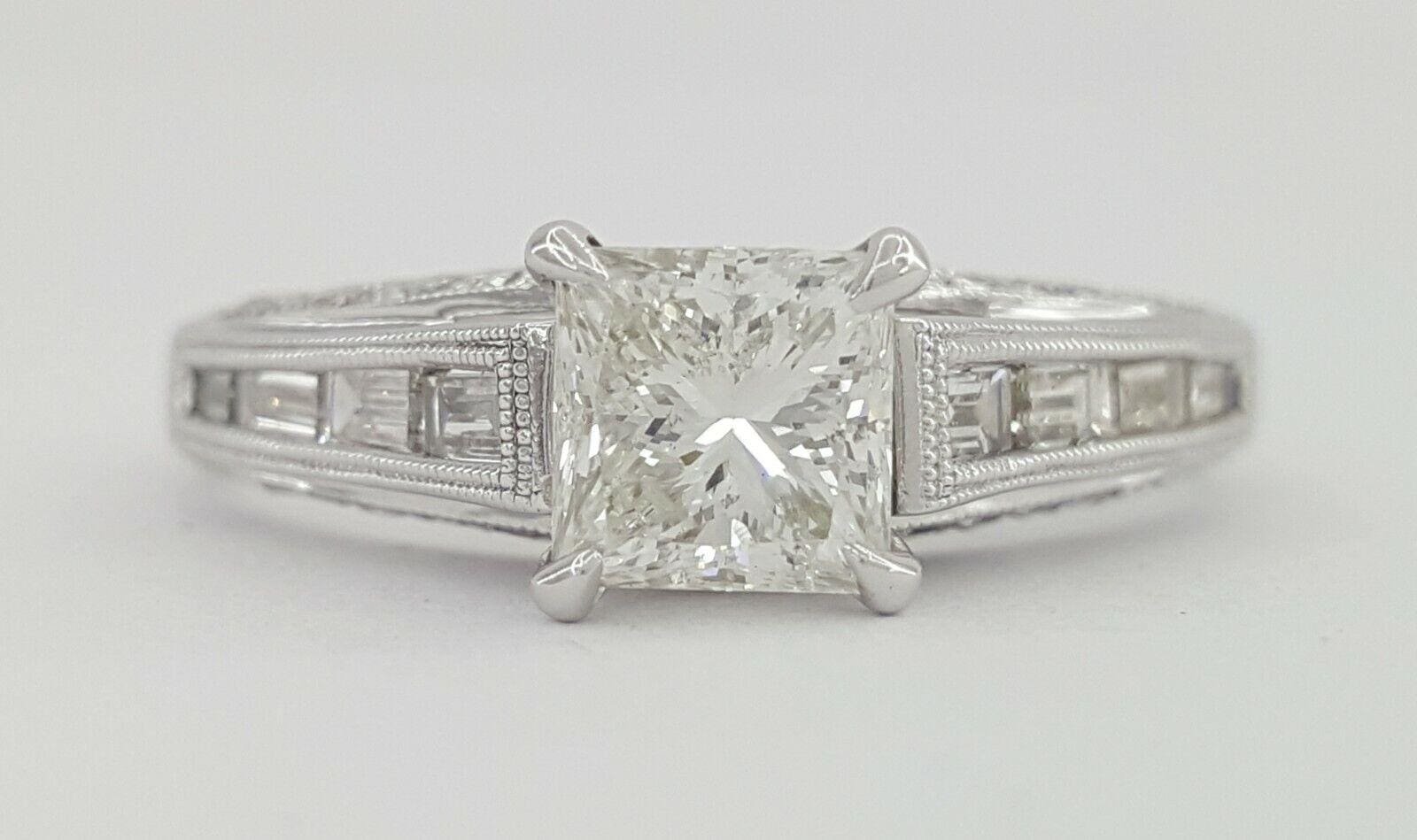 Princess Diamond Engagement Ring 1.67 ct 14K White Gold H/SI2 Retail 9,395
