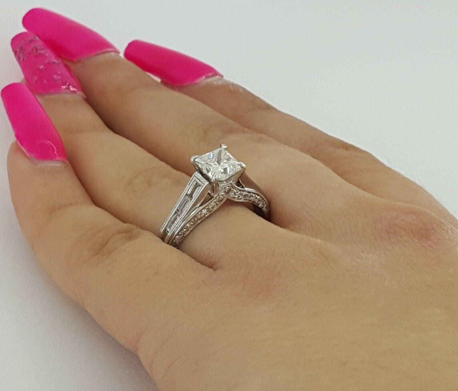 Princess Diamond Engagement Ring 1.67 ct 14K White Gold H/SI2 Retail 9,395