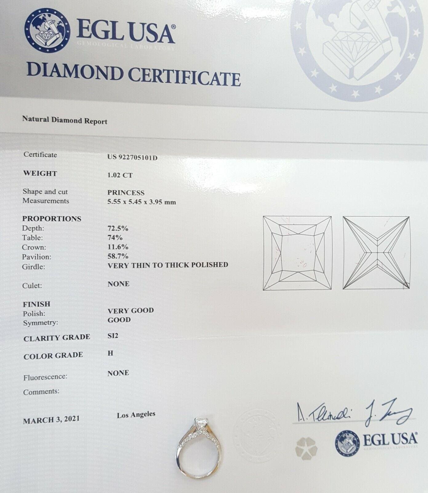 Princess Diamond Engagement Ring 1.67 ct 14K White Gold H/SI2 Retail 9,395