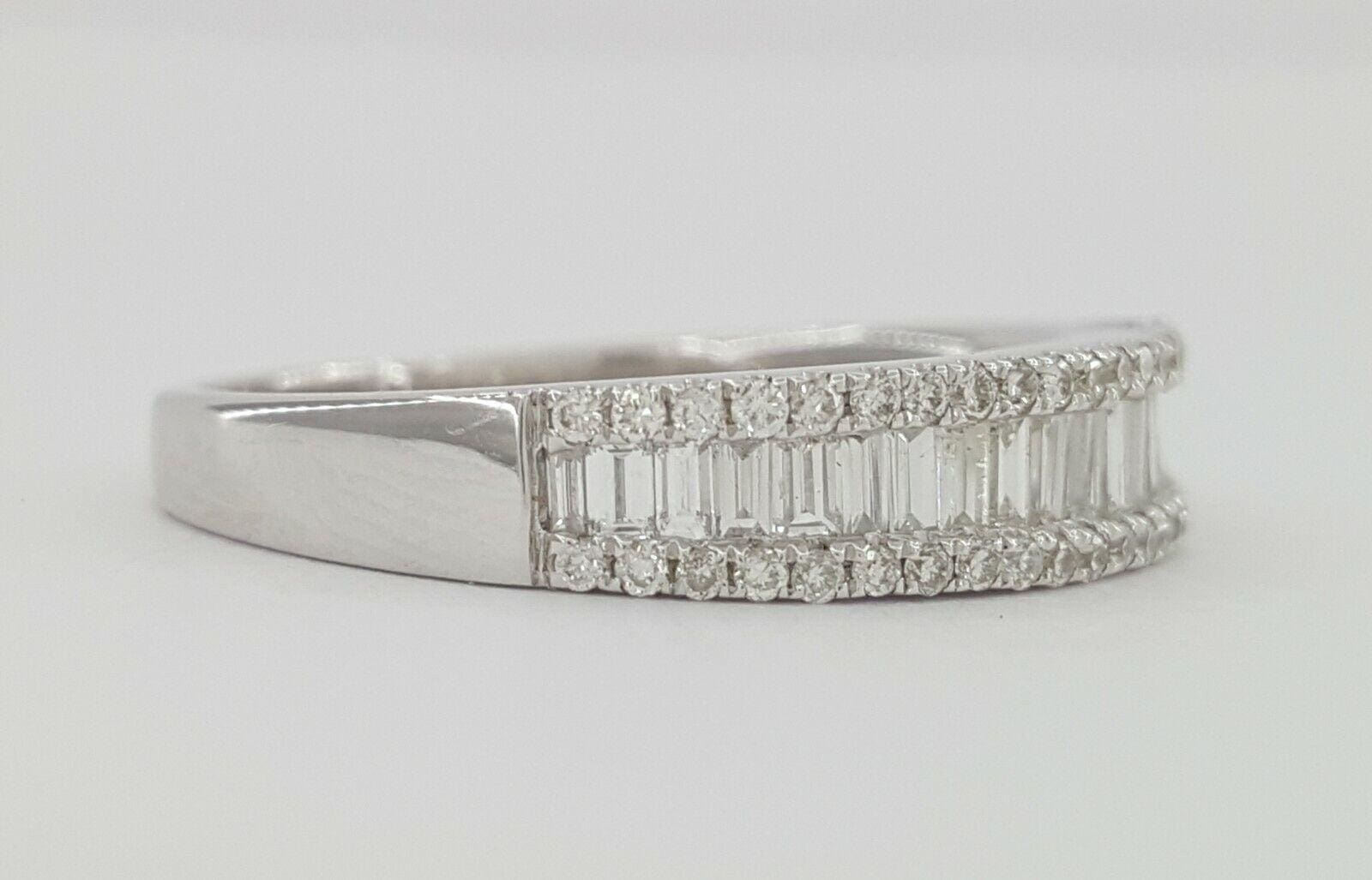 0.70 ct 14K White Gold Round & Baguette Cut Diamond Anniversary Band Ring 4.4 mm