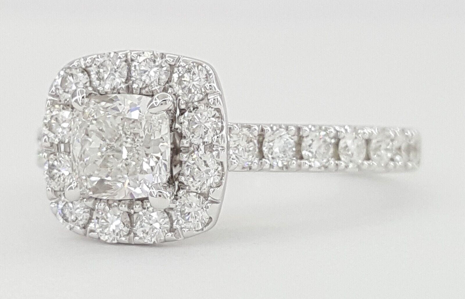 Neil Lane Cushion Diamond Halo Engagement Ring 14k White Gold 1.38 ct Rtl 5.8K