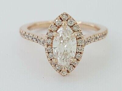 Marquise Cut Diamond Halo Engagement Ring 1.08 ct 14K Rose Gold G/SI2 Rtl 6k