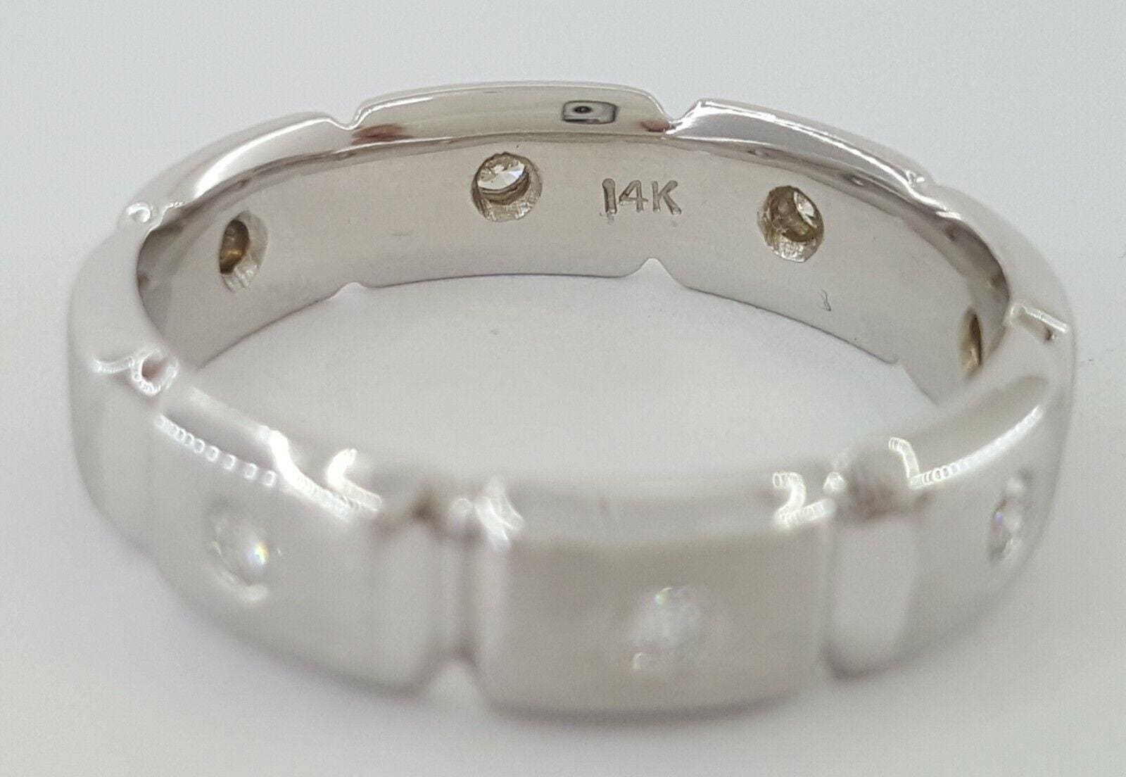 0.25 ct Men's 14k White Gold Round Cut Diamond Wedding Band 7.8g 6mm Size 10.5