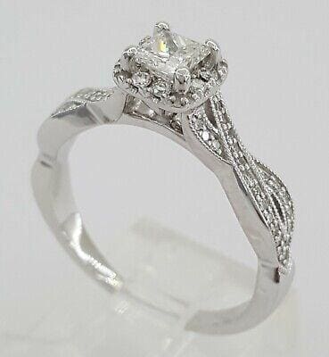 True Romance 0.70 ct 14K Princess Cut Crossover Halo Engagement Ring Rtl 3,000