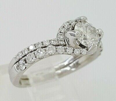 Round Cut Diamond Crossover Twisted Engagement Ring Set 1.06 ct 14K Gold