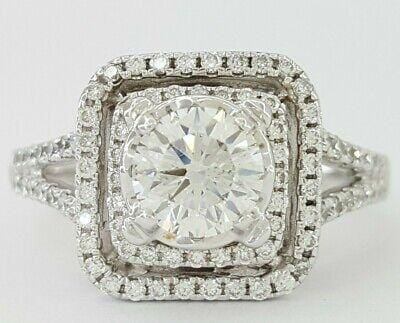 Round Cut Diamond Double Halo Engagement Ring 1.55 ct 14K White Gold Retail 12k