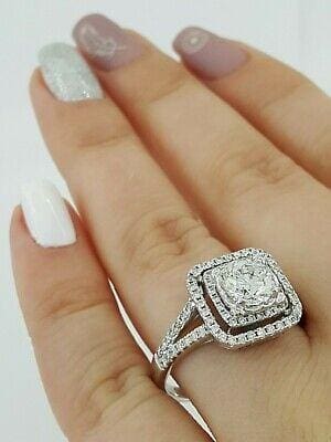 Round Cut Diamond Double Halo Engagement Ring 1.55 ct 14K White Gold Retail 12k